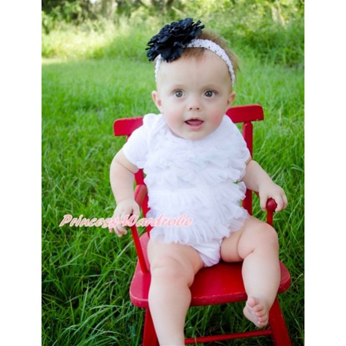 White Ruffles Baby Jumpsuit With Accessory 2PC Set TH411 